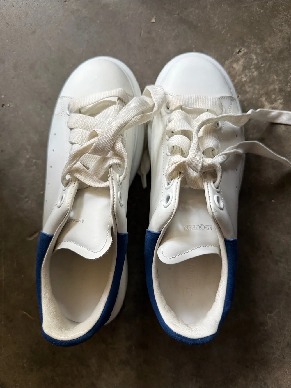 Alexander McQueen White Sneakers with Blue Heel Accent